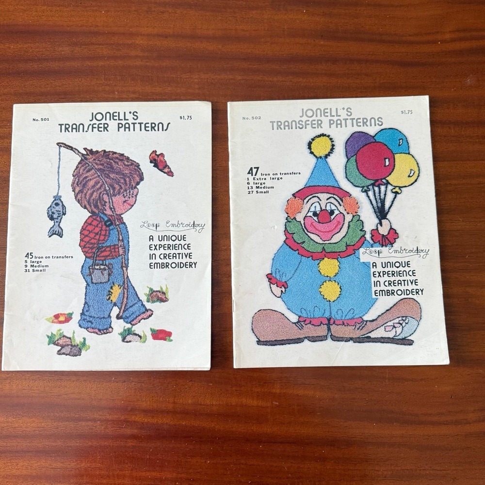 Vintage Jonell's Transfer Patterns Lot of 2 1977 Loop Embroidery Iron-On Designs